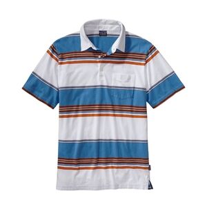 Patagonia Squeaky Clean Organic Cotton Striped Polo Shirt with Chest Pocket. M